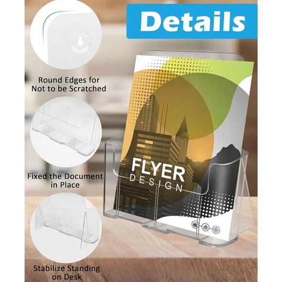 Acrylic Brochure Holder 8.5 x 11 inch, Plastic Clear Literature Holders Rack 4pk - Picture 4 of 5